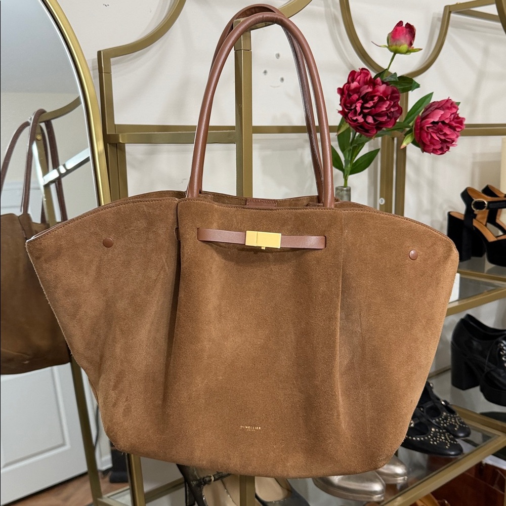 DeMellier Suede Tote in Brown with Gold Hardware